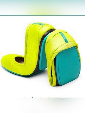 Tieks Neon Yellow Ballet Flats with Teal Accent